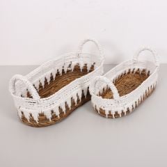 BODRUM DOĞAL ABAKA EL YAPIMI OVAL SEPET 2 Lİ SET