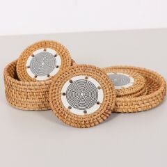 MUTEBER RATTAN KUTULU 6'LI SERAMİK BARDAK ALTLIĞI