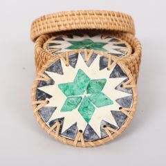 MUTEBER RATTAN KUTULU 6'LI SEDEFLİ BARDAK ALTLIĞI