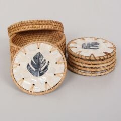 MUTEBER RATTAN KUTULU 6'LI SEDEFLİ BARDAK ALTLIĞI