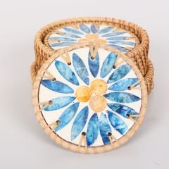 MUTEBER RATTAN KUTULU 6'LI SEDEFLİ BARDAK ALTLIĞI