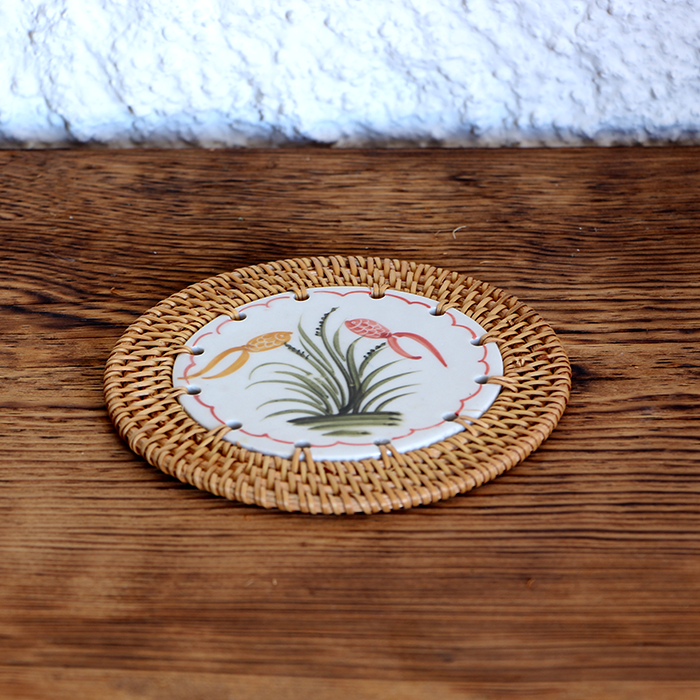 RATTAN ÇERÇEVELİ 14 CM. DENİZALTI & BALIK DESENLİ DEKORATİF OBJE