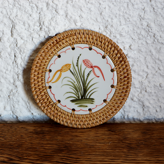 RATTAN ÇERÇEVELİ 14 CM. DENİZALTI & BALIK DESENLİ DEKORATİF OBJE