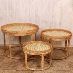 ANITA ZİGON RATTAN 3'LÜ SEHPA- MAVİ DAMLA