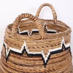 AZTEK DOĞAL ABAKA EL YAPIMI YUVARLAK KULPLU KÜÇÜK  SEPET
