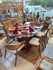 DOĞAL RATTAN OVAL YEMEK MASASI