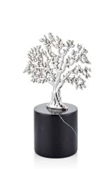 MERMER SİYAH KAİDE ÜZERİNDE KUŞLU AĞAÇ GÜMÜŞ