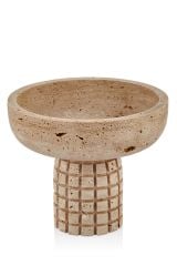 TRAVERTEN EKOSE AYAKLI SUNUM TABAĞI KREM 18*18*15 CM