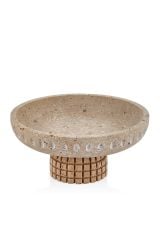 TRAVERTEN EKOSE AYAKLI SUNUM TABAĞI KREM 27*27*12 CM