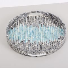 PURE SEDEF 35 X4CM. BLACK/BLUE SEDEFLİ MOZAİK TEPSİ