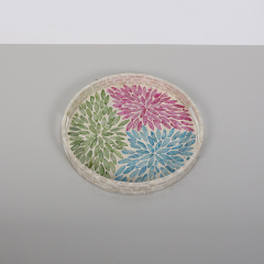 PURE SEDEF 35X4 CM. RENKLİ ÇİÇEKLER SEDEFLİ MOZAİK TEPSİ