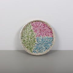 PURE SEDEF 40X4.5 CM. RENKLİ ÇİÇEKLER SEDEFLİ MOZAİK TEPSİ