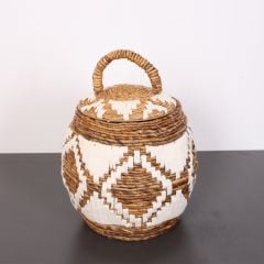 İSKİT MAKROME VE DOĞAL ABAKA - KAPAKLI SEPET 35X34 CM