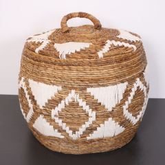 İSKİT MAKROME VE DOĞAL ABAKA - KAPAKLI SEPET 53X43 CM