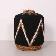 SÖKE MAKROME VE DOĞAL ABAKA - KAPAKLI SEPET 35X43 CM