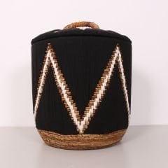 SÖKE MAKROME VE DOĞAL ABAKA - KAPAKLI SEPET 45X48 CM