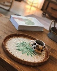 ANİTA RATTAN ÇERÇEVELİ 30 CM. EL YAPIMI SEDEFLİ MOZAİK TEPSİ & DUVAR DEKORU