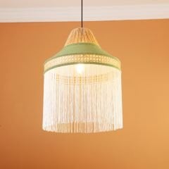 ŞANZELİZE 41X50 CM DOĞAL HAZERAN VE RAFYA KUMAŞ AVİZE