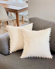 MİNİ PONPONLU YASTIK KILIFI KIRLENT KILIFI KREM