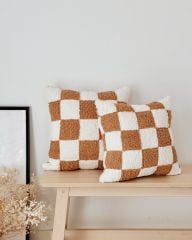 TEDDY KIRLENT KILIFI DAMALI YASTIK KILIFI KAHVE