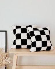 TEDDY KIRLENT KILIFI DAMALI YASTIK KILIFI SİYAH