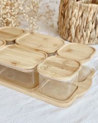 AHŞAP KAPAKLI CAM KAHVALTILIK SETİ