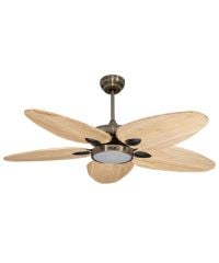 GALATA AYDINLATMALI PİRİNÇ ESKİTME GÖVDE AHŞAP KANATLI TAVAN VANTİLATÖRÜ 132 CM