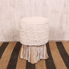 MAKROME TABURE PUF & STOOLS - DOĞAL TEAK GÖVDE 33X48 CM